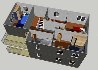Dua lantai bukti Row Residential Prefab Bungalow Baja Depan Angin Untuk Keluarga